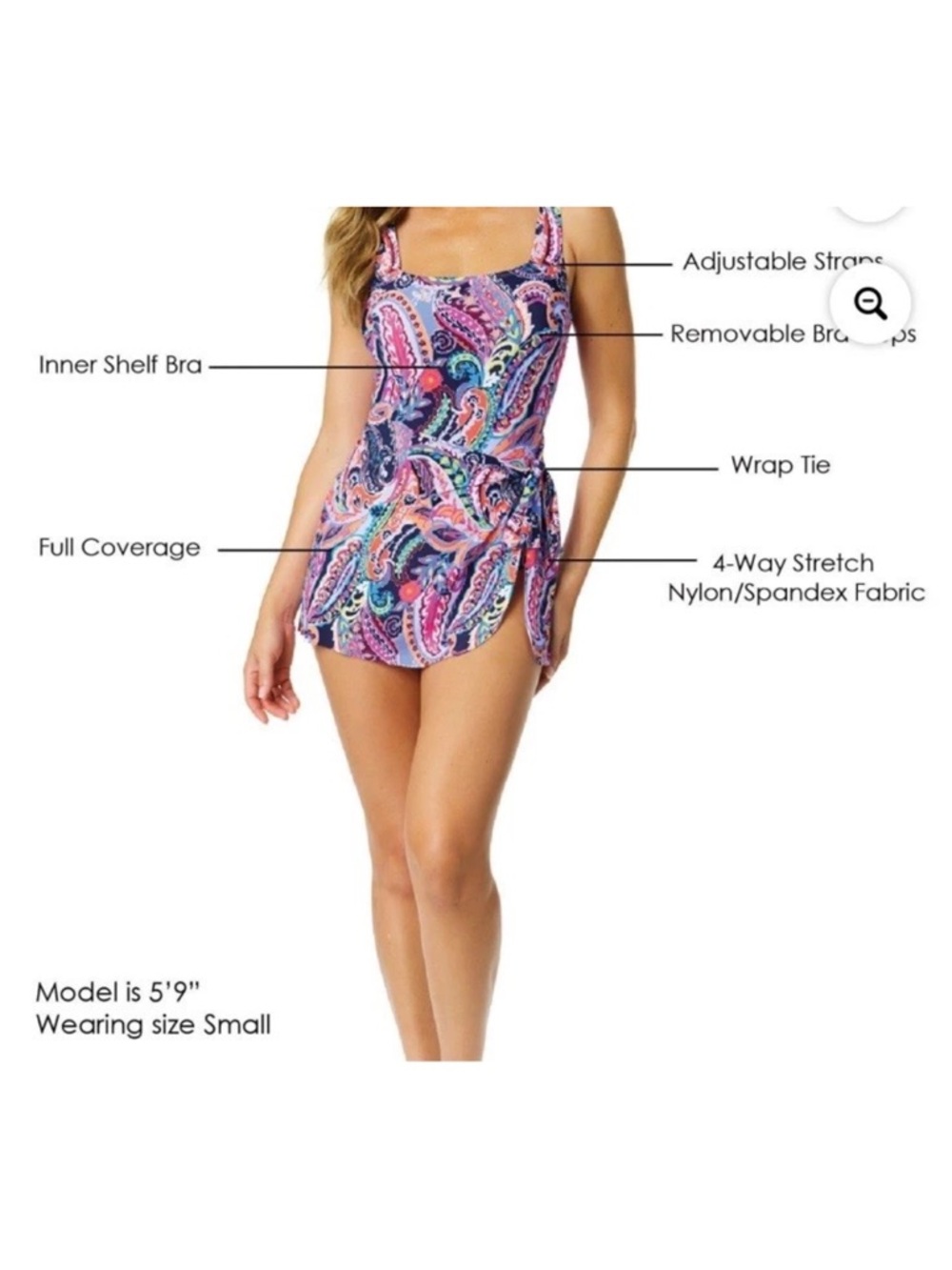 Anne Cole Ladies  Purple  Paisley One-Piece Swim Dress with Wrap Tie